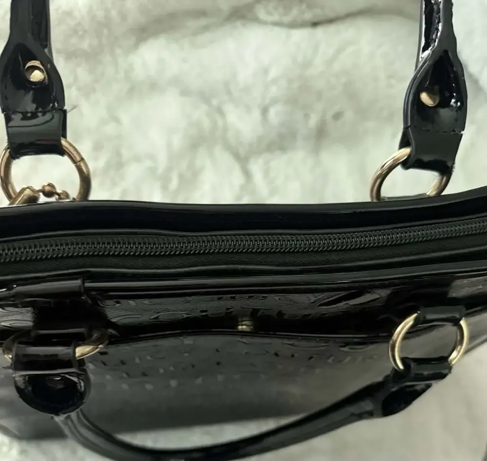 Y2K Juicy Couture Black Debossed Logo Satchel Handbag with Heart Lock Charm